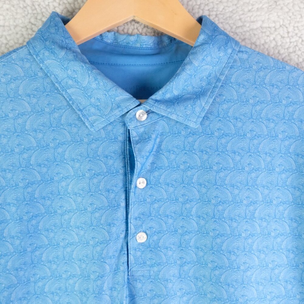 Hickey Freeman Polo Mens Extra Large Blue Geometric Performance Golf Fish Scale